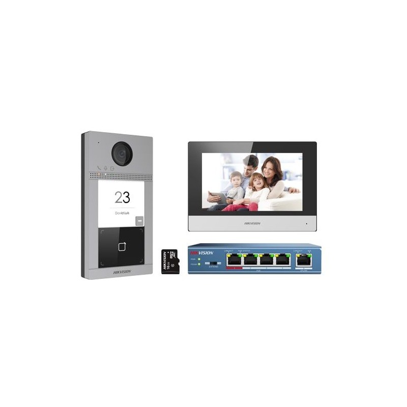 KIT VIDEOCITOFONO HIKVISION IP DS-KIS604-S - MONITOR INTERNO DS-KH6320-WTE1 7 TOUCH NERO + POSTAZIONE ESTERNA DS-KV8113-WME1 2 M