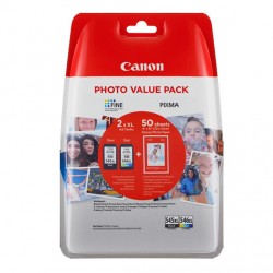 MULTIPACK CANON PG-545XL NERO E CL-546XL COLORE ORIGINALE + 50 FOGLI CARTA PHOTO