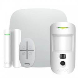 KIT DI ALLARME AJAX COMPOSTO DA CENTRALE HUB 2 (GSM + DUALSIM + ETHERNET), RIVELATORE MOTIONCAM, CONTATTO MAGNETICO PER PORTE E 