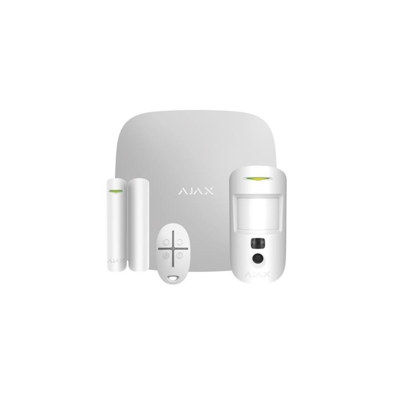 KIT DI ALLARME AJAX COMPOSTO DA CENTRALE HUB 2 PLUS (GSM + 3G + 4G/LTE + DUALSIM + ETHERNET + WIFI), RIVELATORE MOTIONCAM, CONTA